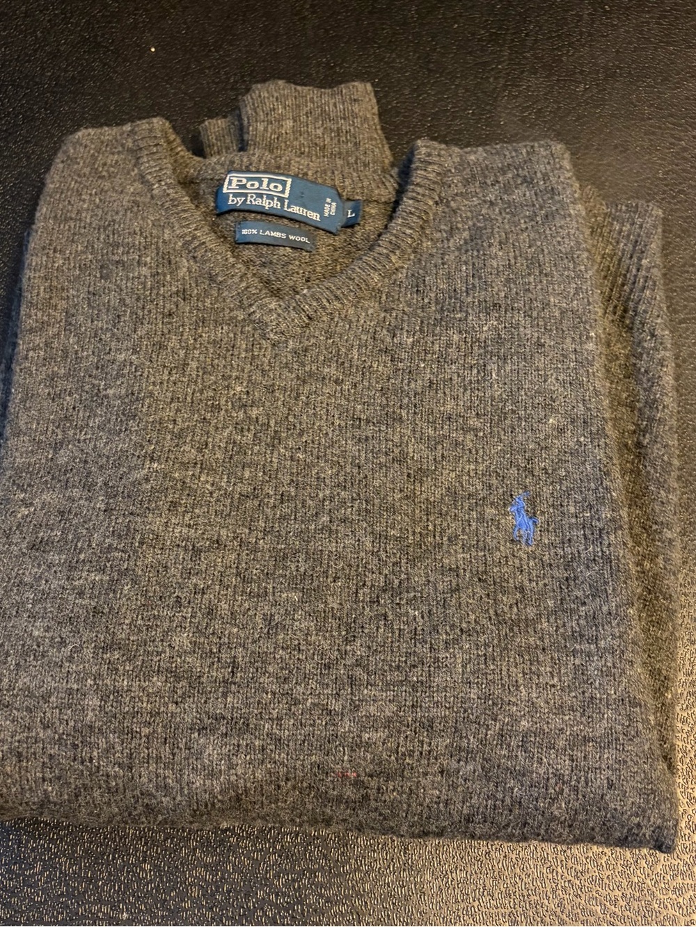 Polo by Ralph Lauren Charcoal Gray V-Neck Wool Sweater with Blue Pony